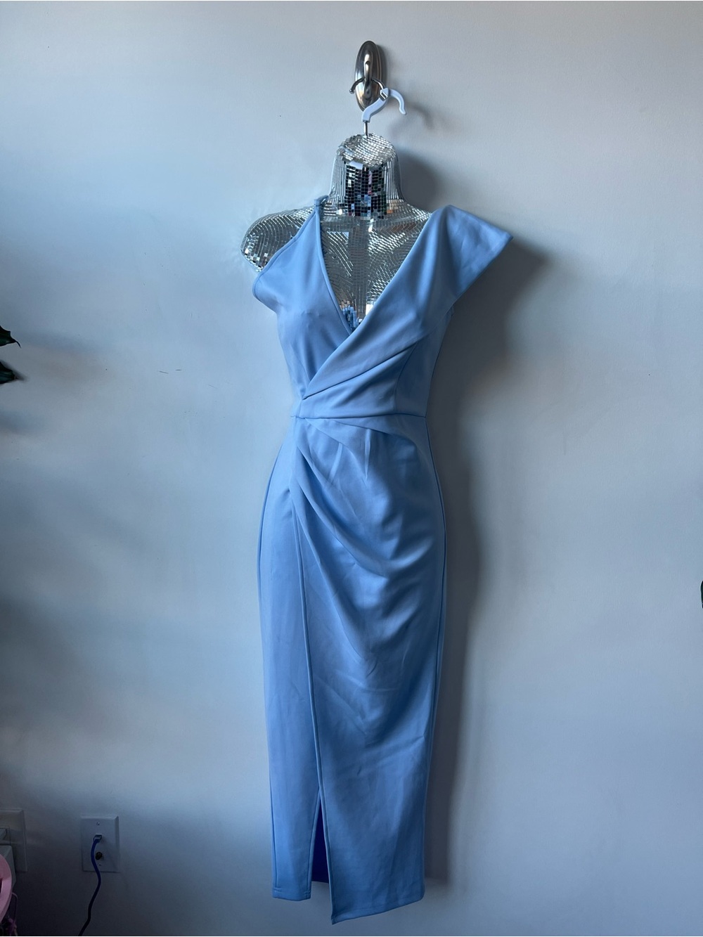 Elegant Light Blue Wrap Midi Dress (Never Worn)